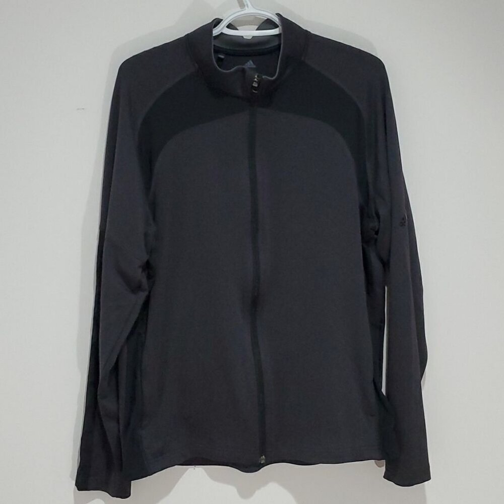 𝅺adidas large black and grey athletic zip up jacket